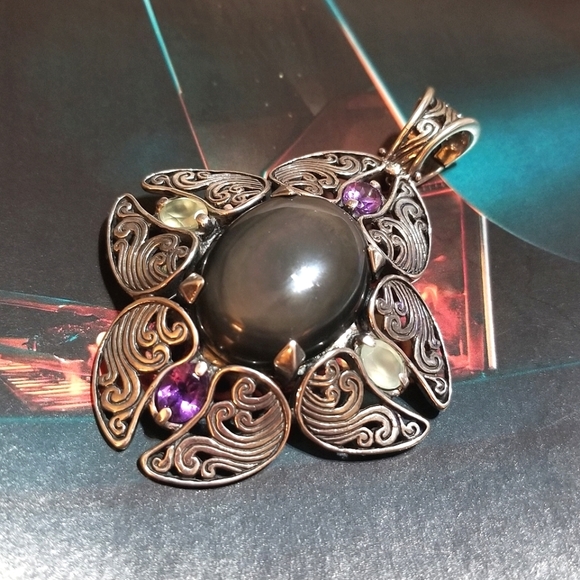 CAROLYN POLLACK MASSIVELY HUGE VTG Gemmed Sterling Enhancer Pendant - Picture 3 of 8